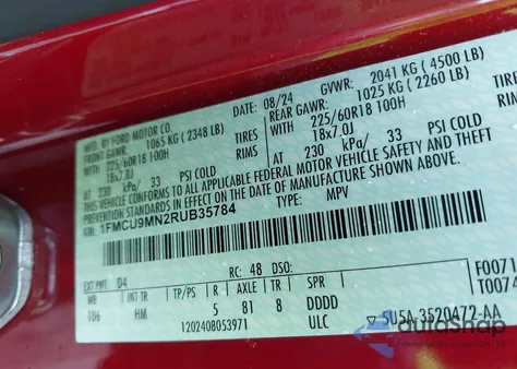 2024 Ford Escape St-Line z USA, uszkodzony, nr VIN 1FMCU9MN2RUB35784